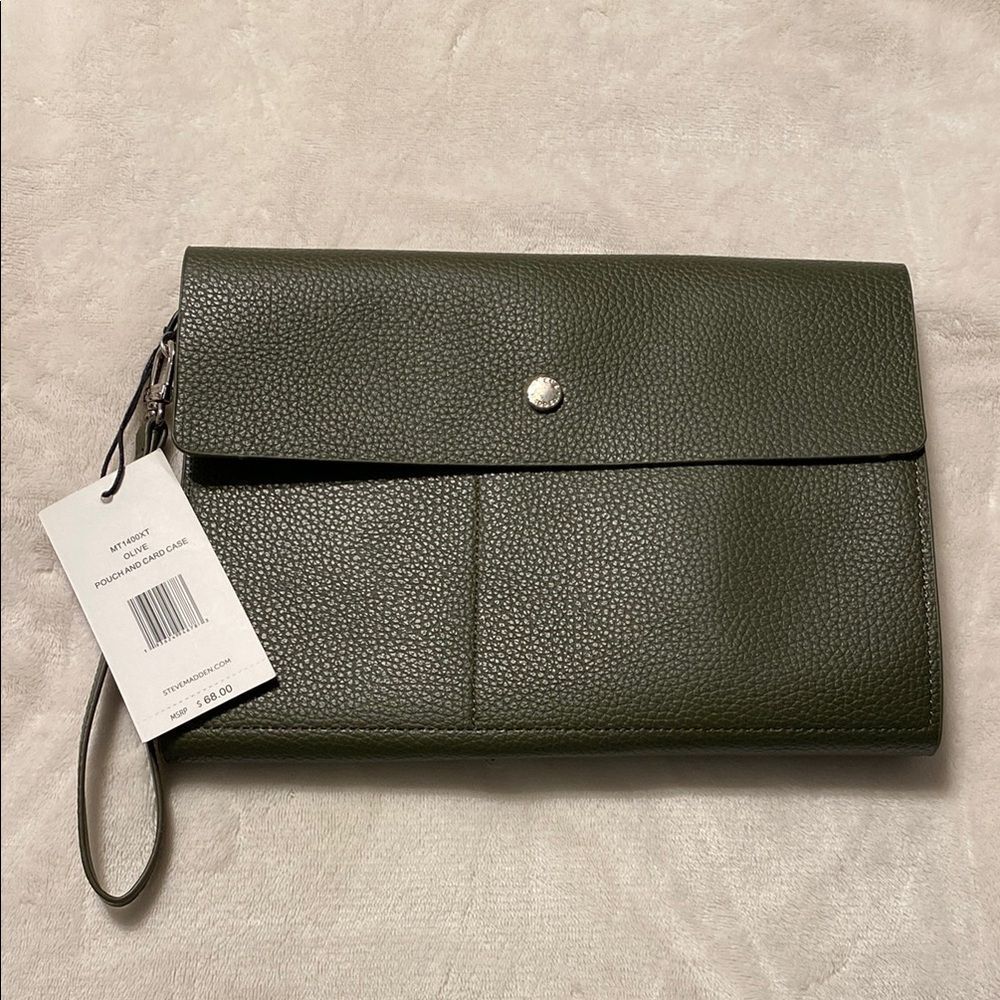 Steve Madden Green Pebbled Leather Clutch